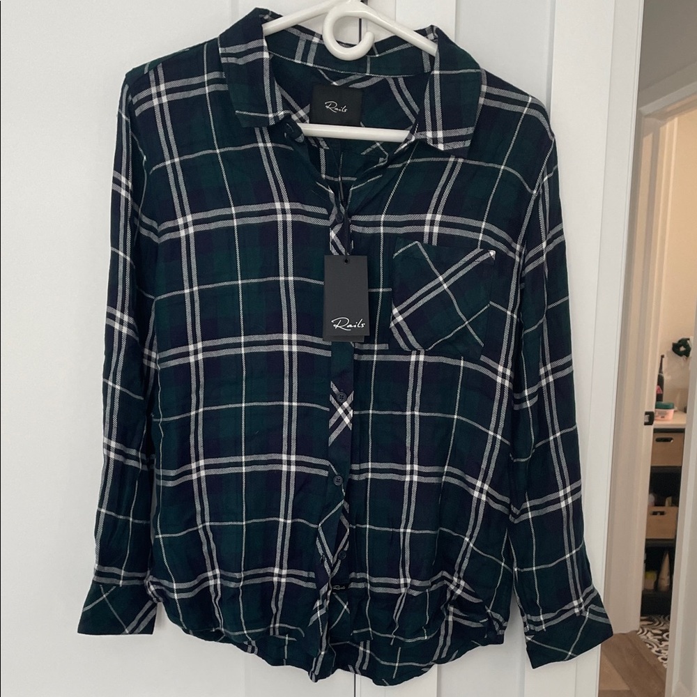 Rails Plaid Button-Down Shirt - Green and White